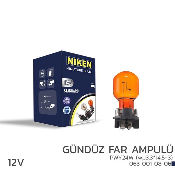 12V PWY24W Gündüz Far Ampulü WP3.3x14.5-3 Amber 10'lu NIKEN