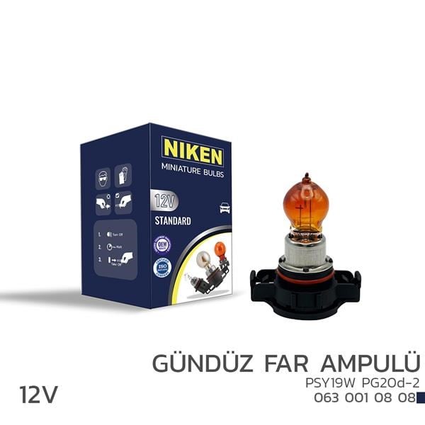 12V PSY19W Gündüz Far Ampulü PG20d-2 Amber 10'lu NIKEN