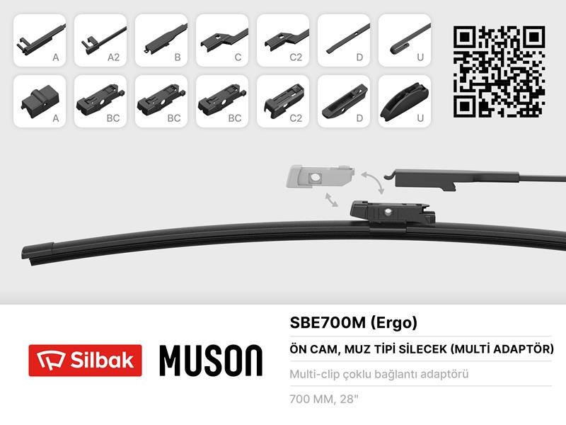 Silecek Süpürgesi Muz Tipi 700mm Multi Adaptörlü SILBAK