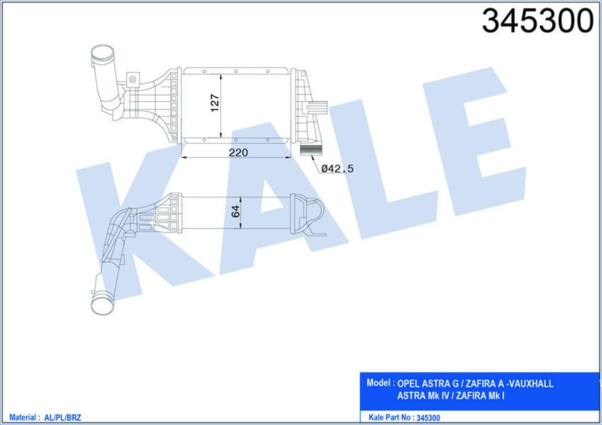 Turbo Radyatörü Intercooler Astra G-Zafıra A Al/Pl/Brz 220X127x64