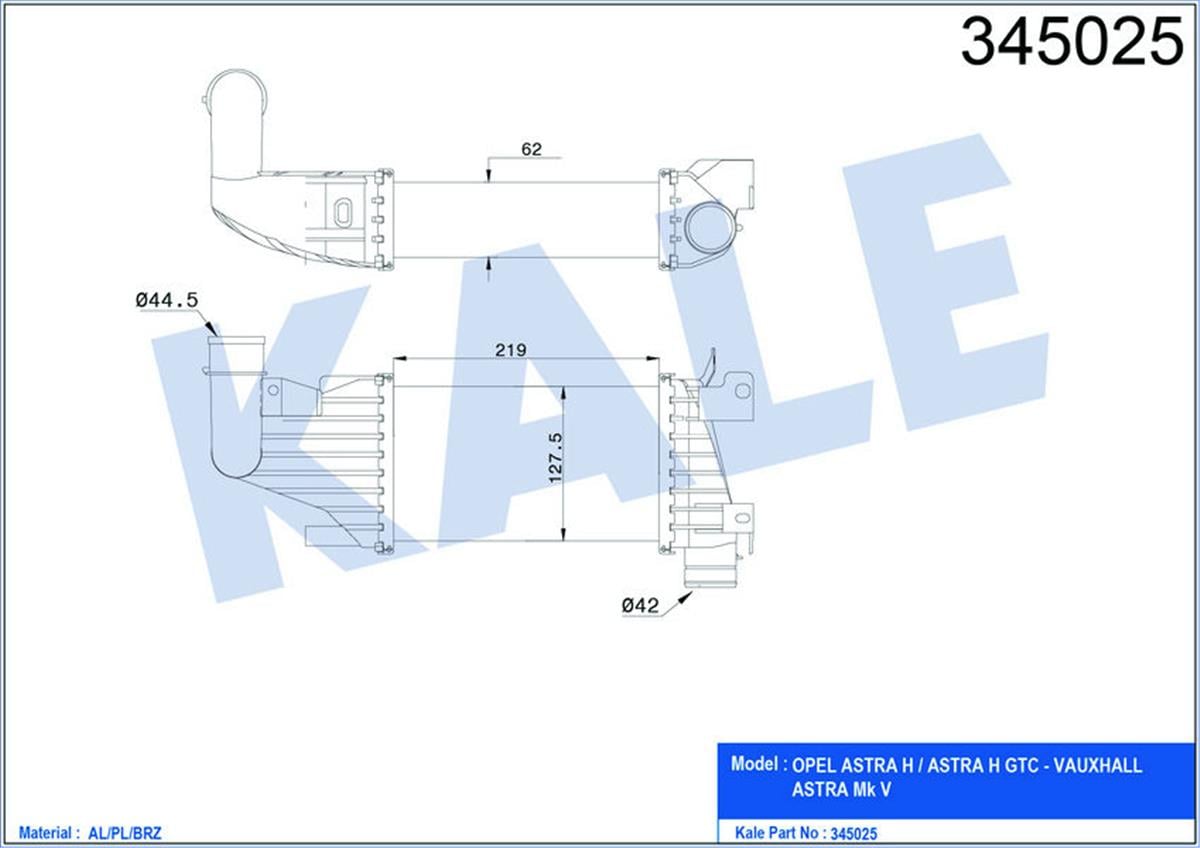Turbo Radyatörü Intercooler Astra H 1.7 Cdti 04 218X126x62 Al/Pl/Brz