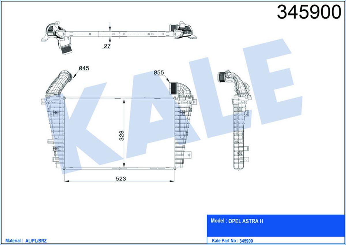 Turbo Radyatörü Intercooler Astra H Al/Pl/Brz 523X328.6X27