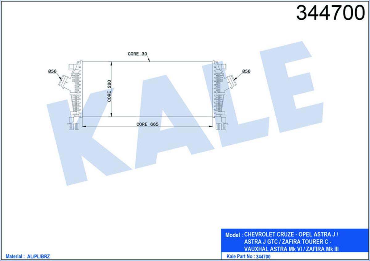 Turbo Radyatörü Intercooler Astra J-Cruze J308 -Zafıra Tourer C Al/Pl/Brz 665X28