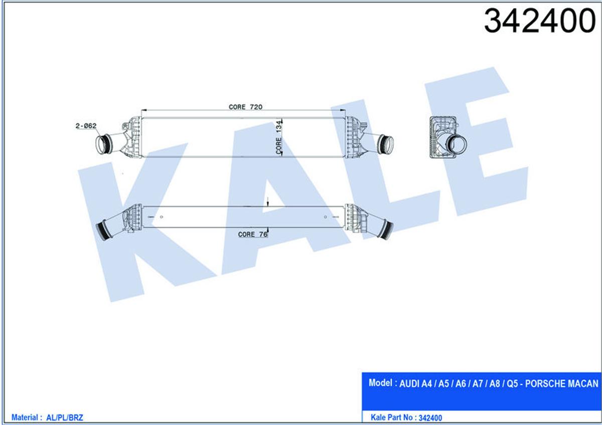 Turbo Radyatörü Intercooler Audi A4-A5-A6-A7-A8-Q5 2.7Tdı-3.0Tdı 08 720X134x76 A