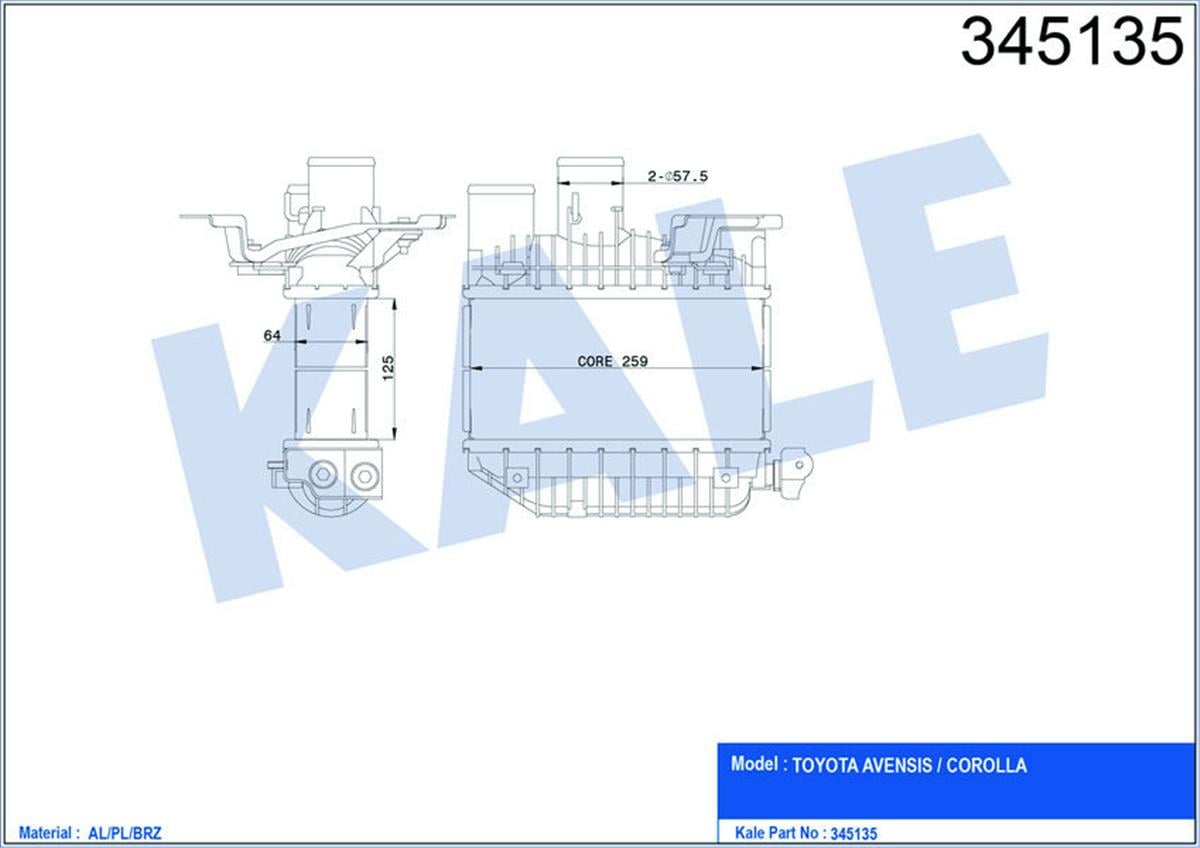Turbo Radyatörü Intercooler Avensıs 2.0 D4d 99-05 65X260x125 Al/Pl/Brz