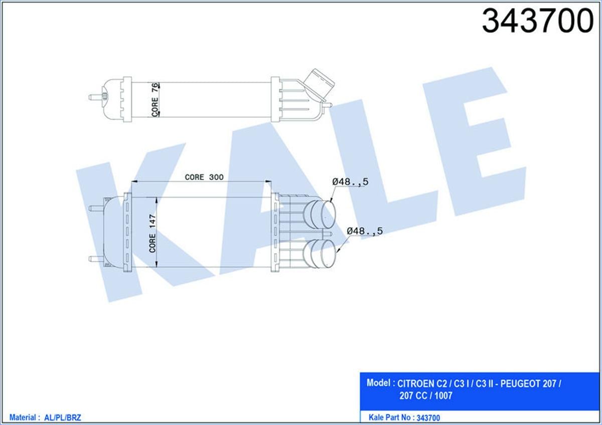 Turbo Radyatörü Intercooler C2-C3 I-Iı-Peugeot 207-P1007 Al/Pl/Brz 300X147x76
