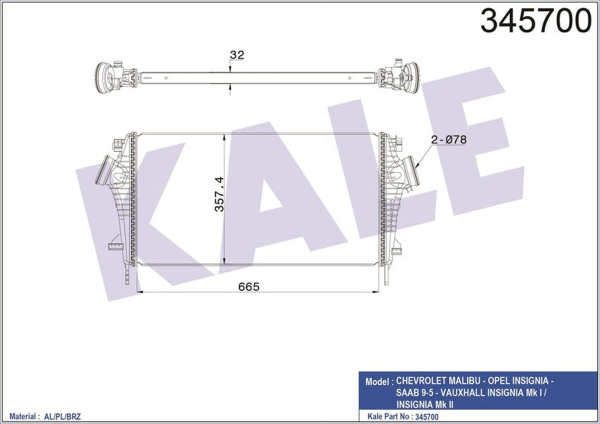 Turbo Radyatörü Intercooler Insıgnıa Al/Pl/Brz 665X361.7X32