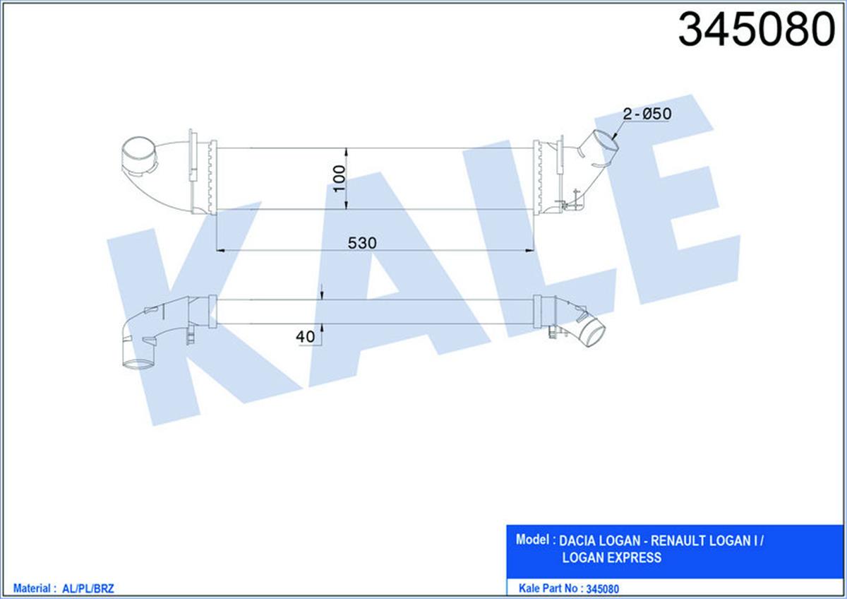 Turbo Radyatöru (İntercooler) Logan 04=> Sandero 08=> 1.5 Dcı (654X113x108)