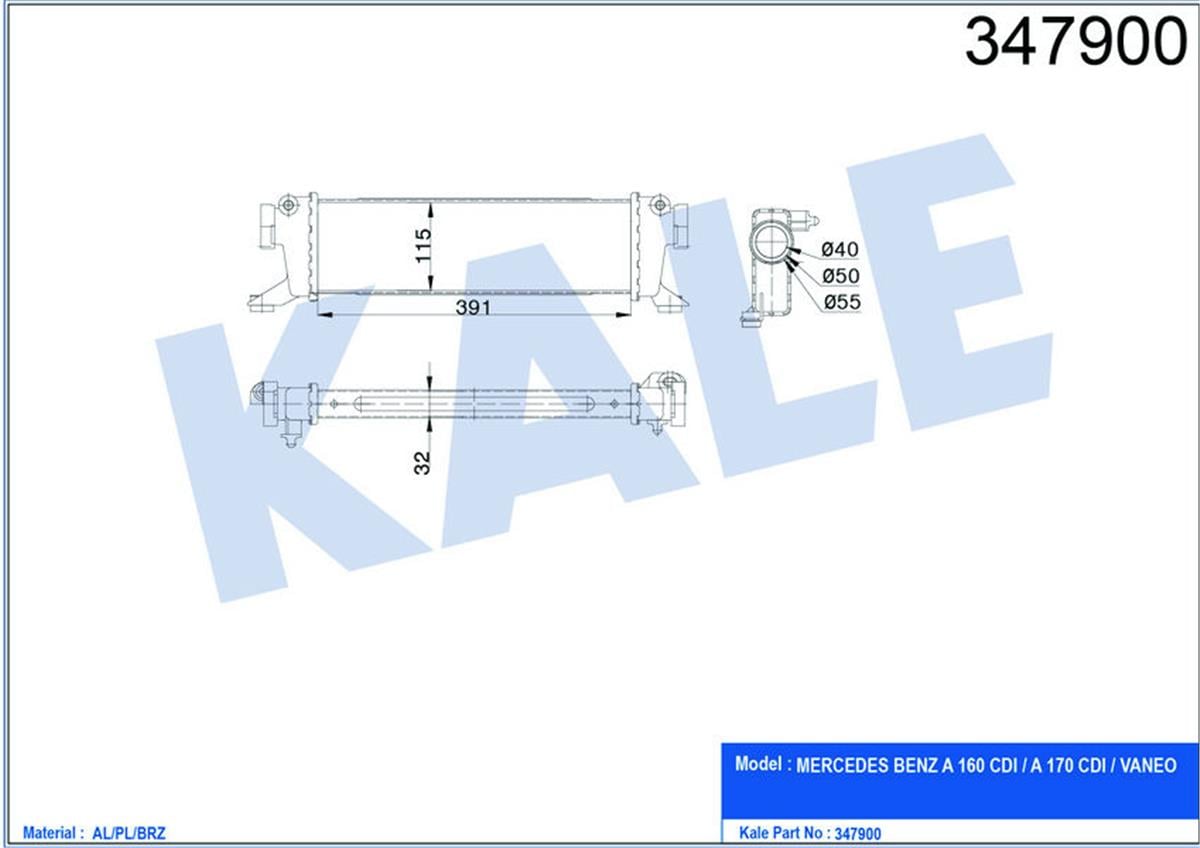 Turbo Radyatörü Intercooler Mercedes Benz A160-A170-Vaneo Al-Pl-Brz 391X115x32