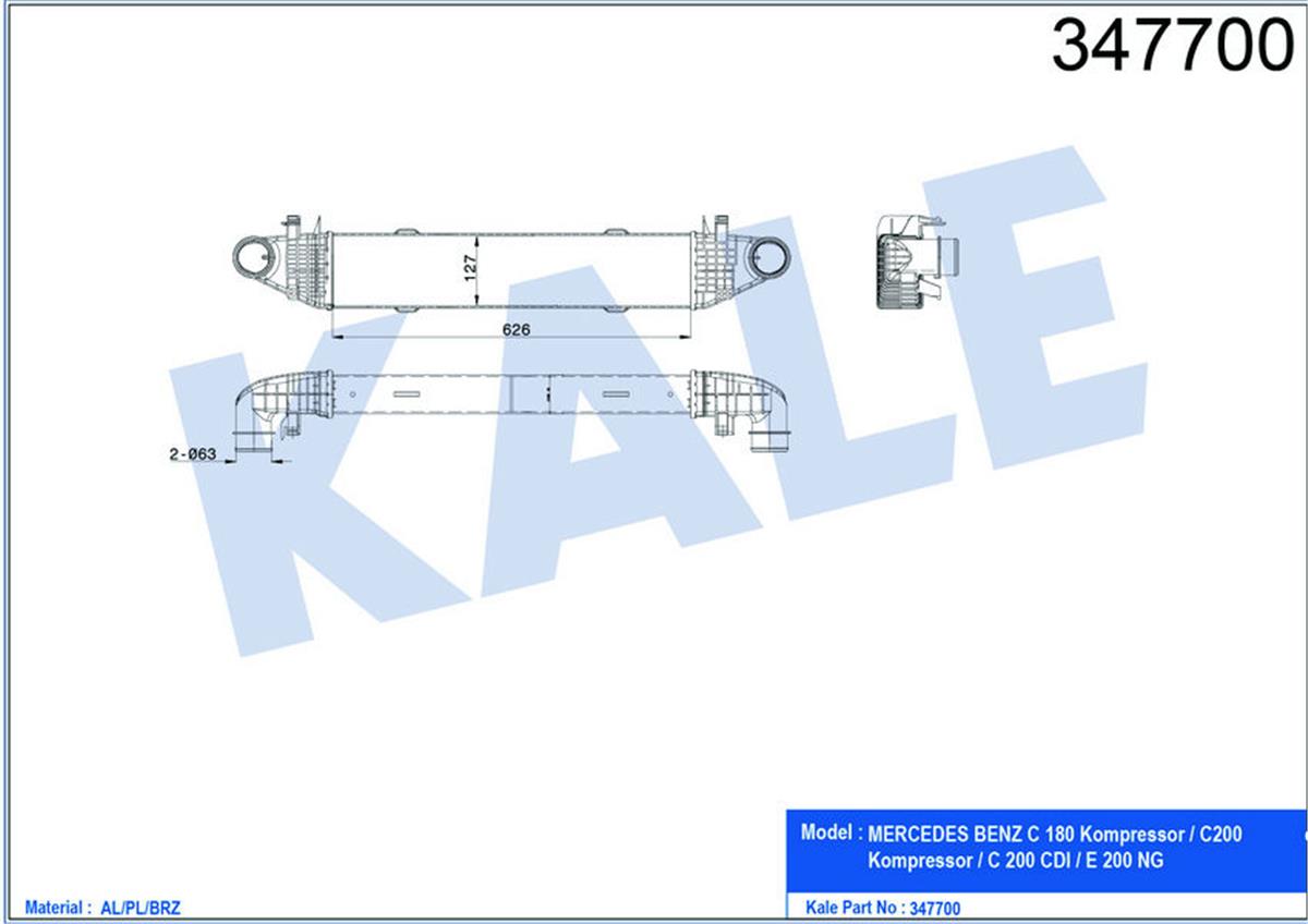 Turbo Radyatörü Intercooler Mercedes Benz C180-C200-C220-C250 Al-Pl-Brz 626X127x
