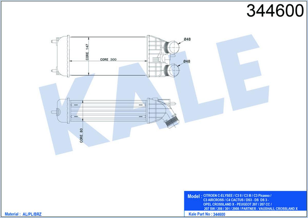 Turbo Radyatöru (İntercooler) P207-P207 Cc (Al/Pl/Brz) (300X147x76)