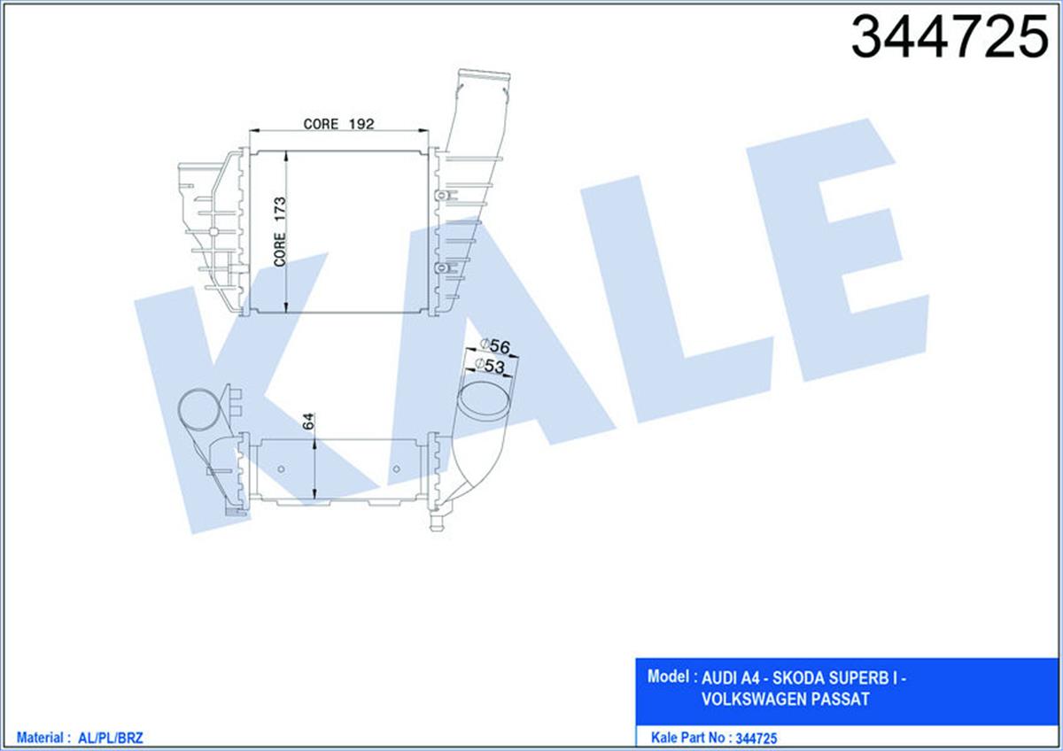 Turbo Radyatörü Intercooler Passat 98-00 -A4 97-01 -Superb 02-03 2.5 Tdi 192X172