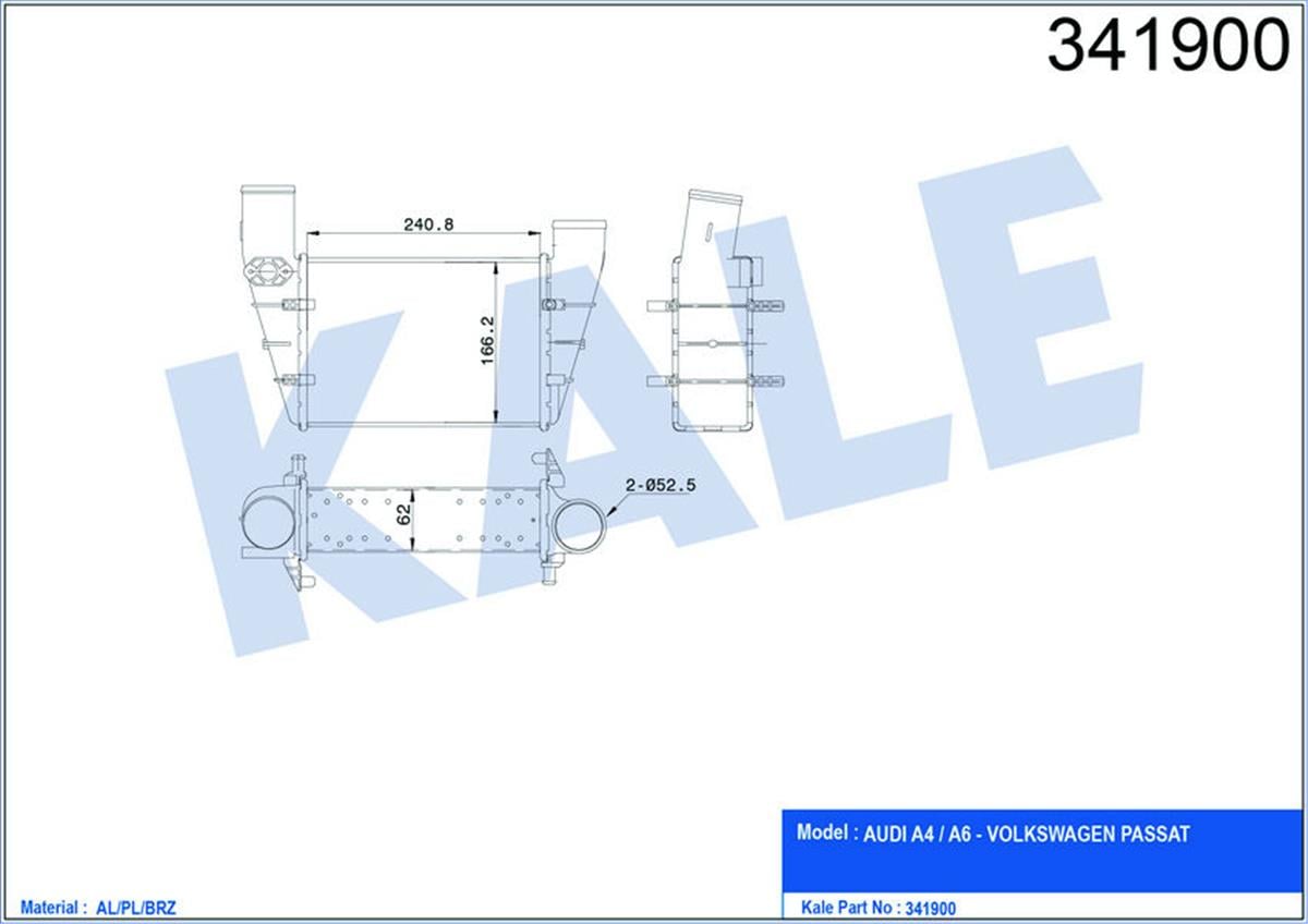 Turbo Radyatörü Intercooler Passat-A4-A6 1.8T 1.9Tdı 0005 240.8X166.2X67 Al-Pl-B
