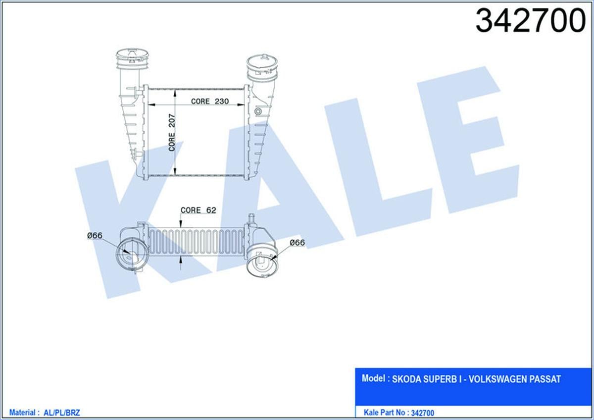 Turbo Radyatörü Intercooler Passat-Superb Al/Pl/Brz 230X203x62