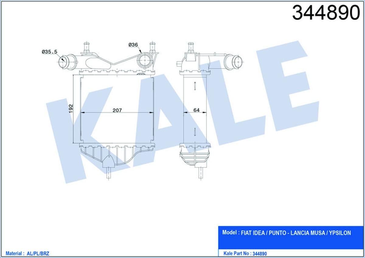 Turbo Radyatörü Intercooler Punto 03 1.3 Jtd 16V-Idea 1.3Jtd 04 207X193x64 Al/Pl