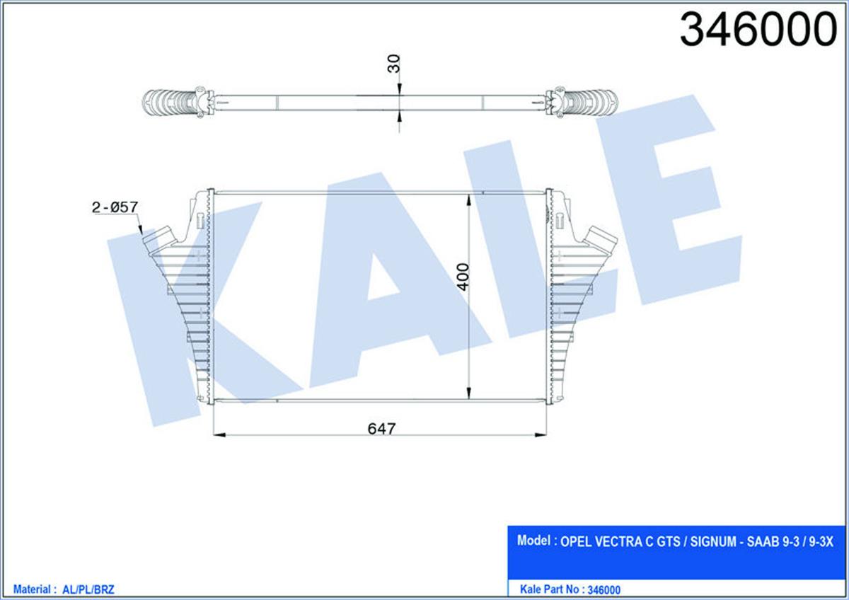 Turbo Radyatörü Intercooler Vectra C 2.0 16V-2.2 Dti 03 Al/Pl/Brz 650X397.4X20
