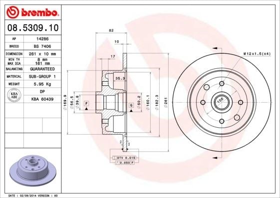 Opel Vectra A 88-11.95 Kadett E 87-91 Arka Fren Aynası 261x10x4DL BREMBO