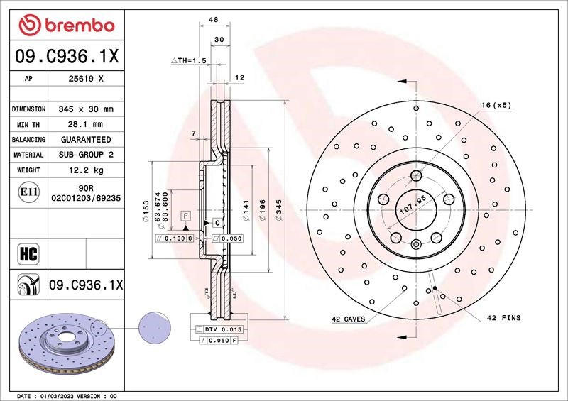 Volvo S60 III S90 II V60 II V90 II XC40 XC60 II XC90 II Ön Fren Diski BREMBO