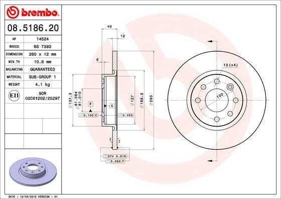Volvo 440. 460. 480 87 > 97 Ön Fren Disk Ayna BREMBO
