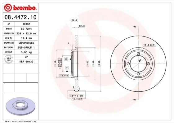 Volvo 340-360 343. 345 75>90 Ön Fren Diski Standard BREMBO