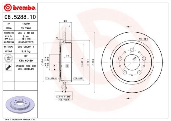 Volvo 740. 760. 780. 940. 960 82 > 98 Arka Fren Diski Ayna BREMBO