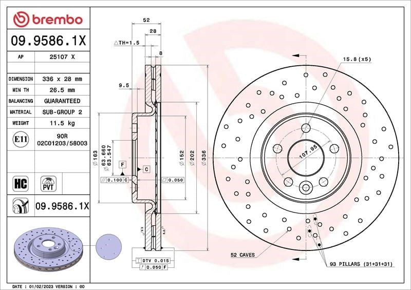 Volvo S60 II S80 II V60 I V70 III XC70 II Ön Fren Disk Aynası Havalı BREMBO