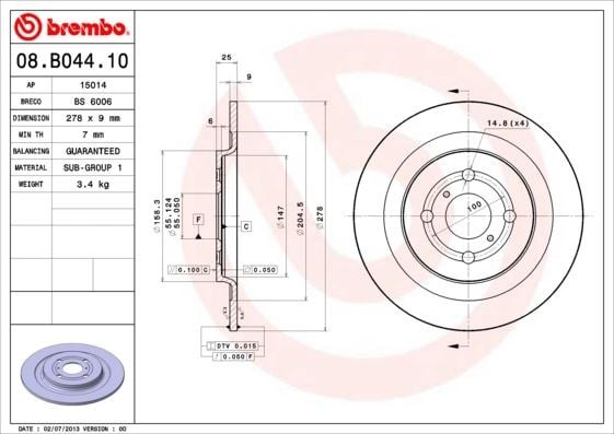 Toyota Yaris Arka Fren Diski Dolu Tip BREMBO