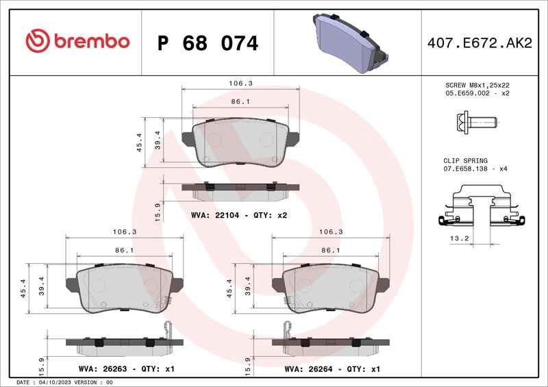 Renault Zoe Arka Fren Balatası BREMBO
