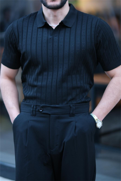  Ettore Old Money Lineer Polo Yaka Triko Siyah