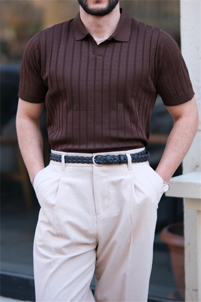 , Ettore Old Money Lineer Polo Yaka Triko Kahve