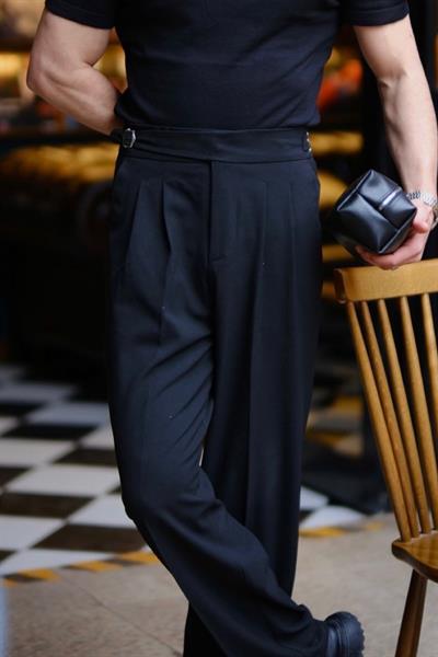 İtalyan Model Çift Kemer Detaylı Baggy Pantolon Siyah