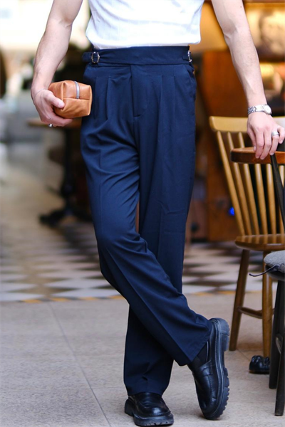 İtalyan Model Çift Kemer Detaylı Baggy Pantolon Lacivert