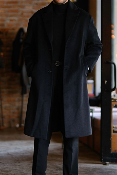 Vellano Kaşmir &Yün Karışımlı Oversize Old Money Kaban Siyah VV