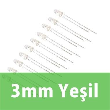 3mm Şeffaf Yeşil Diyot LED (10 Adet)