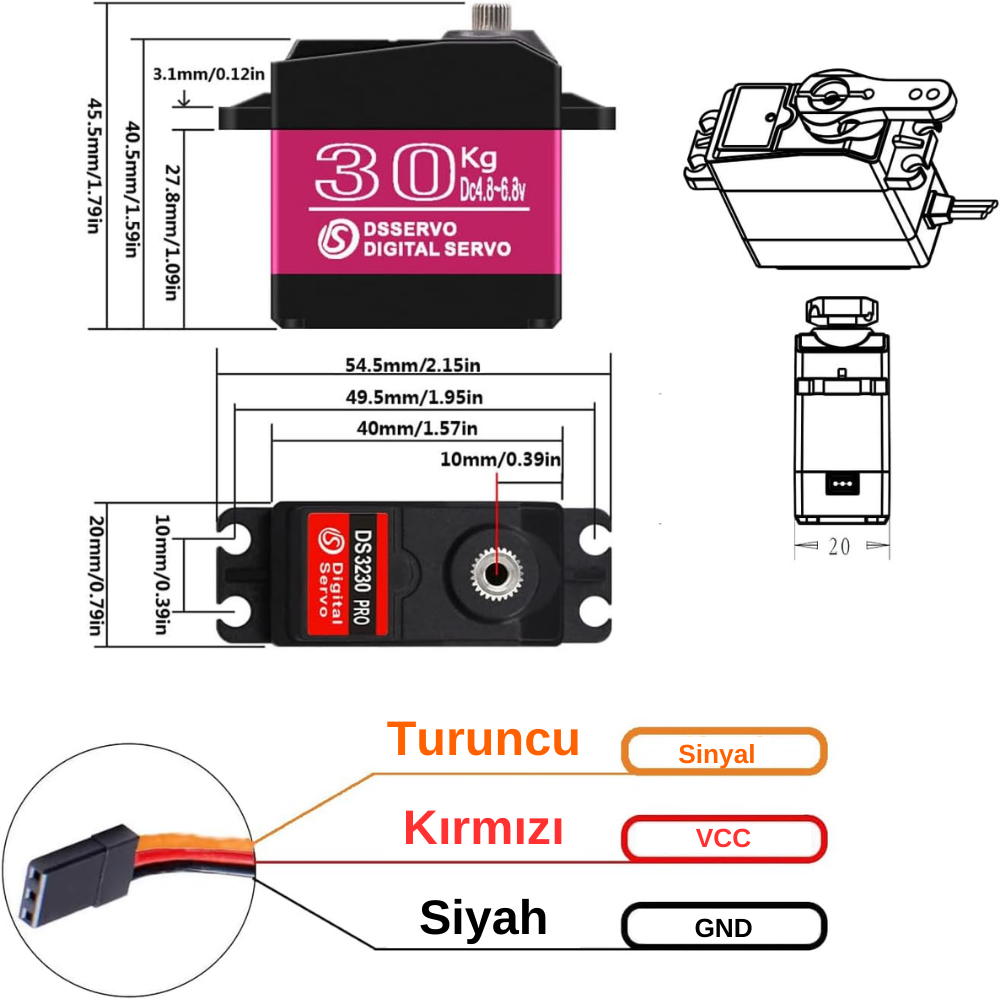 DSSERVO DS3230 30kg Servo Motor - 180 Derece - Su 
