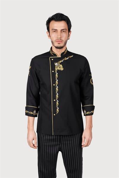 Cevahir Desen Siyah Gold Biye Chef Ceket