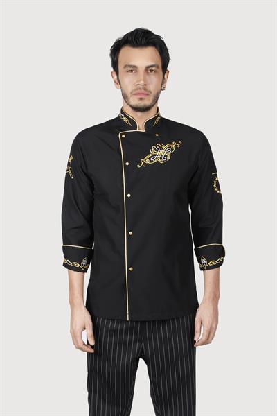 Karo Desen Siyah Gold Biye Chef Ceket