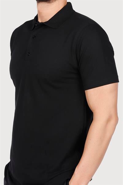 Siyah Polo Yaka Penye Tişört