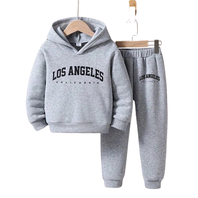 Erkek Çocuk Gri Eşofman Takımı | Los Angeles Baskılı Kapüşonlu 2'li Set