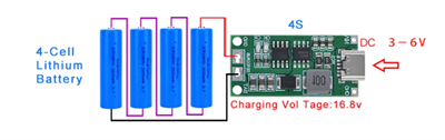 4S 2A Type-C Çok Hücreli 18650 Lityum Pil Şarj Modülü (8.4V / 12.6V / 16.8V)