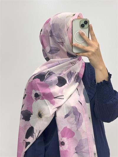 FRANSIZ İPEĞİ MENEKŞE DESEN ŞAL