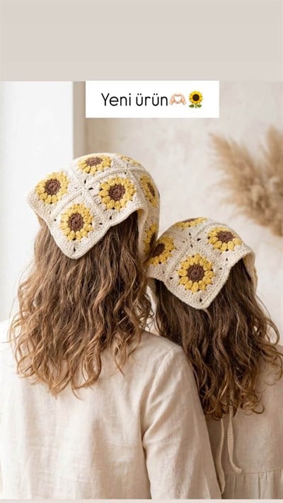 Çiçekli Örgü Bandana - Renkli