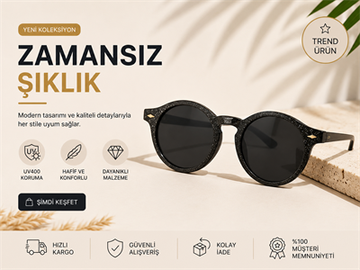 Çocuk Yuvarlak Güneş Gözlük - Simli Sİyah