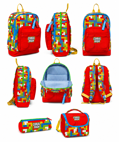 Coral High Renkli Lego Blok Desenli 3 lü Okul Çanta Seti SET0123775