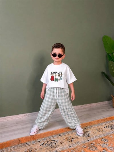 Damalı Unisex 2'li Takım - Yeşil