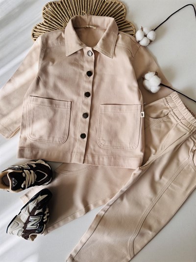 Gabardin Unisex İkili Takım - Krem