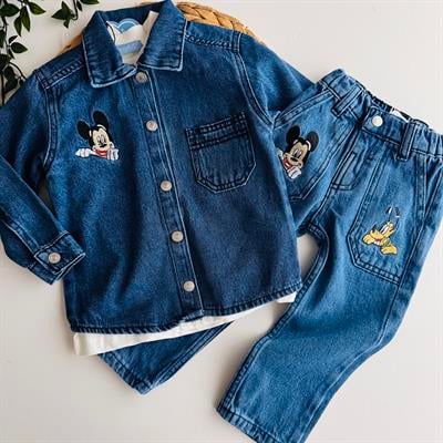 Karakter Nakışlı Erkek Çocuk Denim İkili Takım