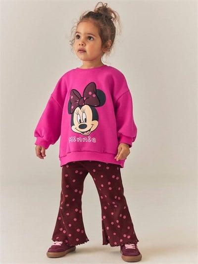 Minnie Baskılı Fuşya Kız Çocuk Taytlı 2'li Takım
