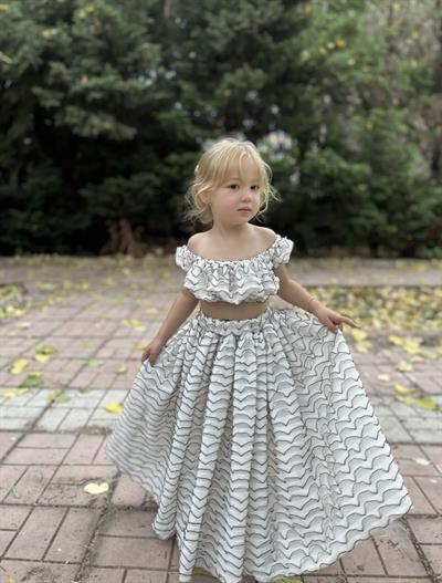 Özel Üretim Dokulu Etekli 2'li Takım - Siyah Beyaz