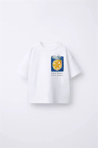 Unisex Desenli Tişört - beyaz